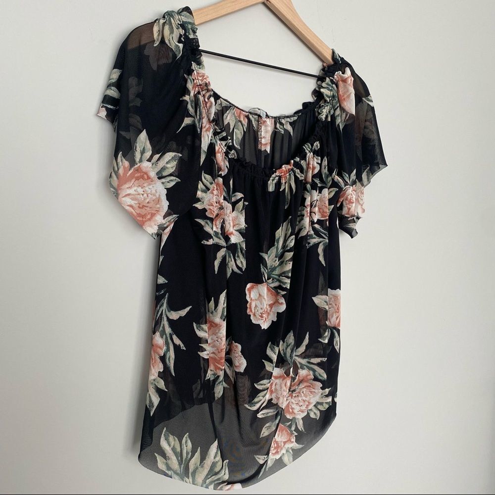 Charlotte Russe Large Boho Sheer Floral Crop Top With Overlay - Picture 2 of 9